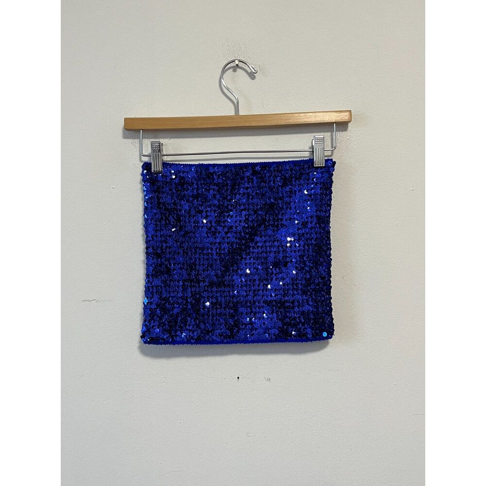 Vintage 70s 80s Sequin Disco Tube Top Indigo Cobalt Blue Stretch Feels Like S
